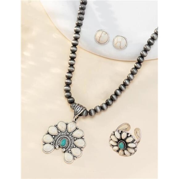 Navajo Pearl Necklace Western Jewelry Set for Women Turquoise Necklace Bohemian - Picture 2 of 6